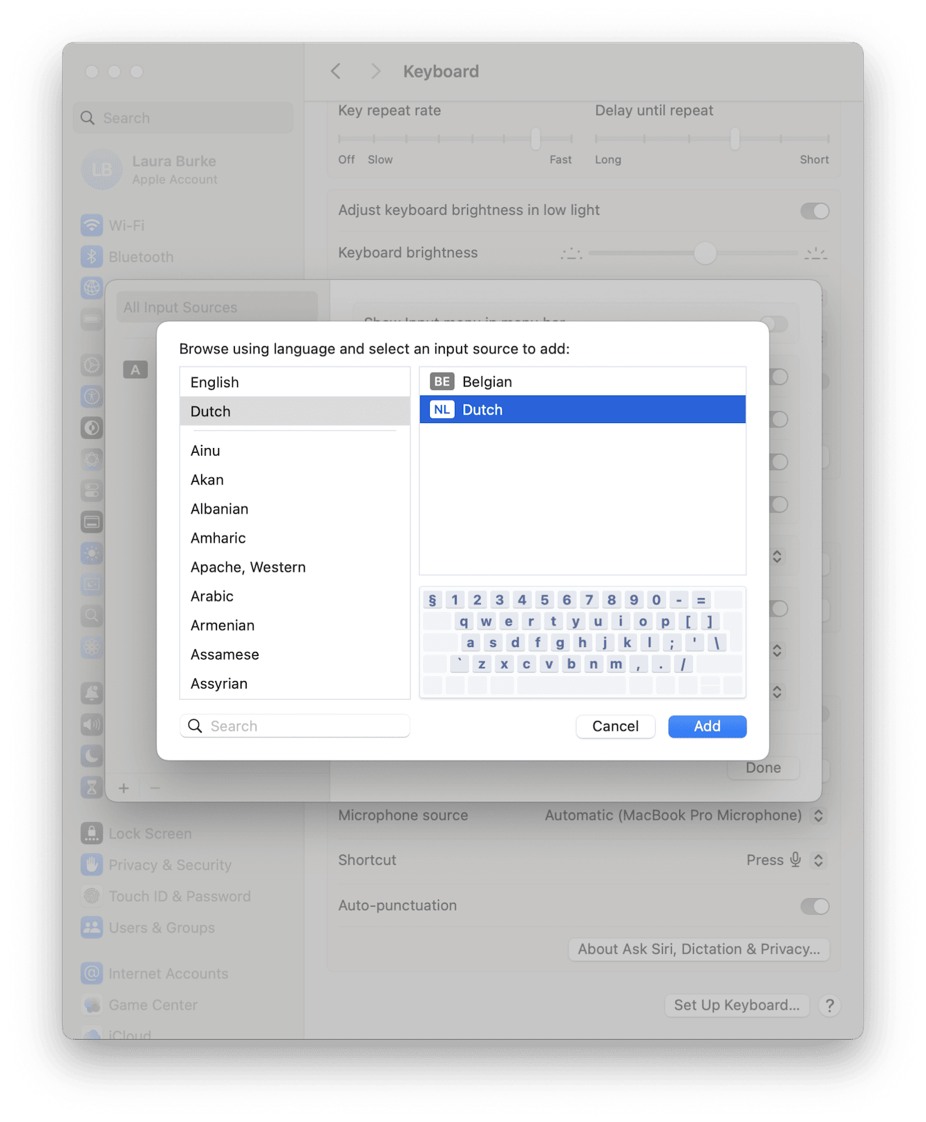 how to change keyboard language on microsoft word mac